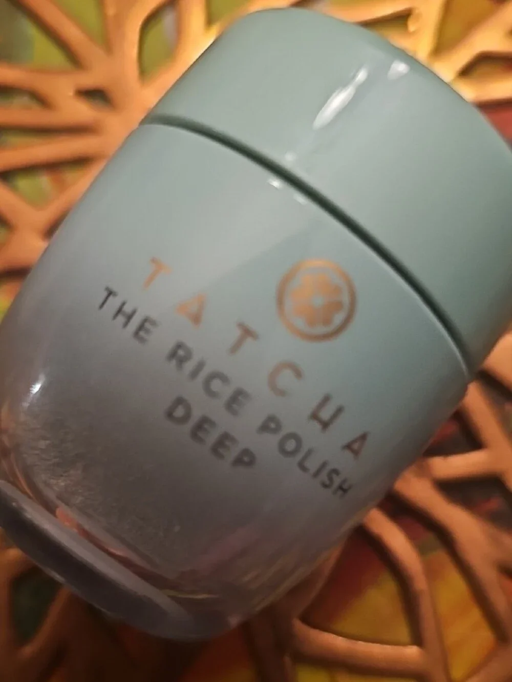 Tatcha The Rice Polish Deep - Aqua Blue Jar with Gold Logo